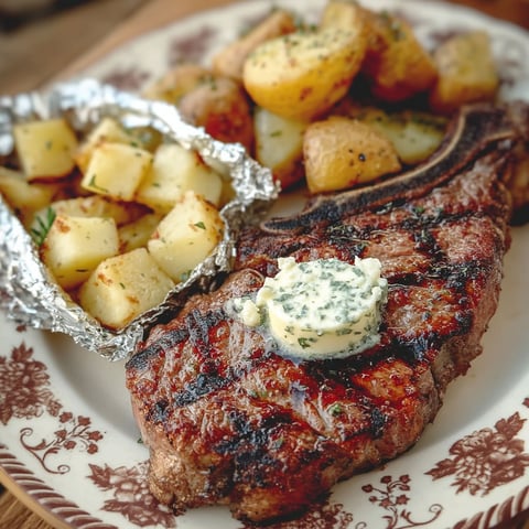 A plate of food with a steak and potatoes.