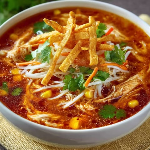 A bowl of soup with tortilla chips on top.