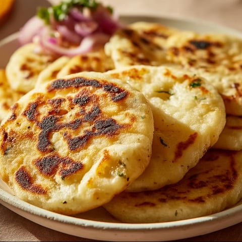 A plate of soft masa cheese pupusas.