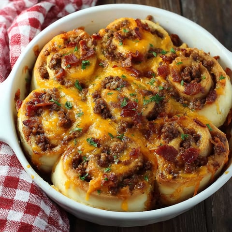 A white bowl filled with bacon cheeseburger pinwheels.