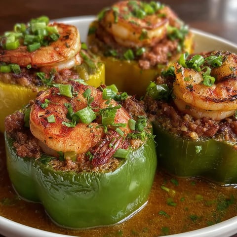 A plate of Cajun Surf & Turf Stuffed Peppers.