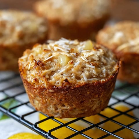 A single serving of pineapple coconut baked oatmeal.