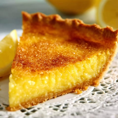 A slice of buttermilk pie on a white plate.