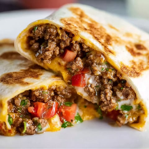 A delicious Mexican burrito with meat and tomatoes.