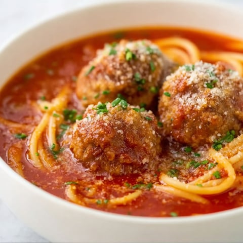 A bowl of spaghetti and meatballs.